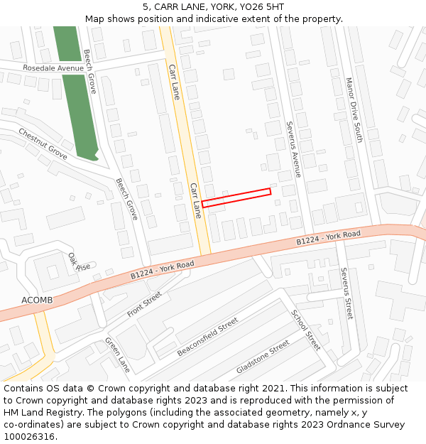 5, CARR LANE, YORK, YO26 5HT: Location map and indicative extent of plot