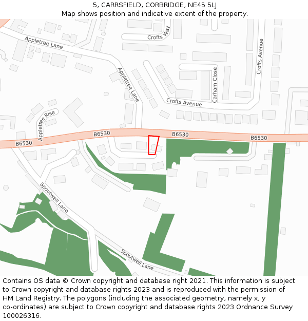 5, CARRSFIELD, CORBRIDGE, NE45 5LJ: Location map and indicative extent of plot