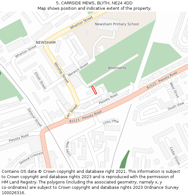 5, CARRSIDE MEWS, BLYTH, NE24 4DD: Location map and indicative extent of plot