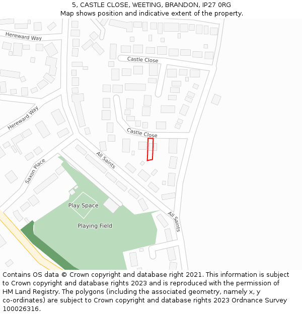 5, CASTLE CLOSE, WEETING, BRANDON, IP27 0RG: Location map and indicative extent of plot