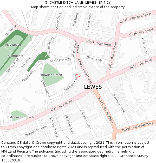 5, CASTLE DITCH LANE, LEWES, BN7 1YJ: Location map and indicative extent of plot