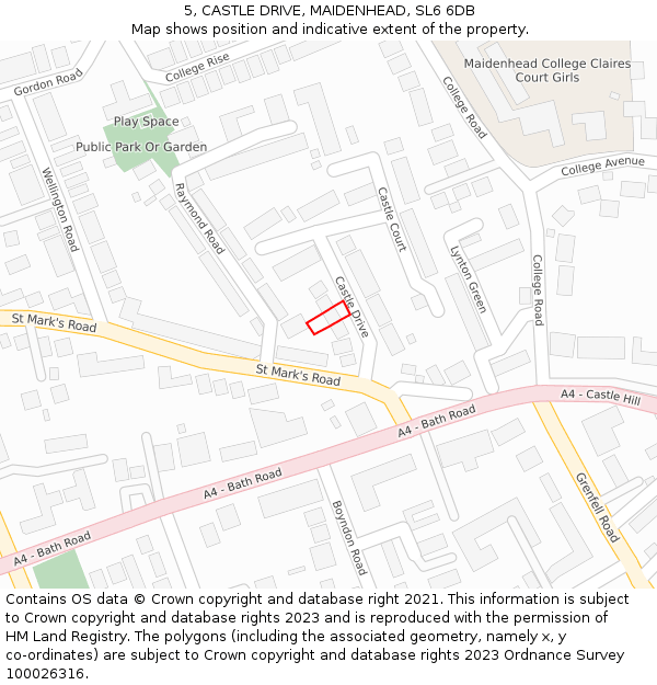 5, CASTLE DRIVE, MAIDENHEAD, SL6 6DB: Location map and indicative extent of plot