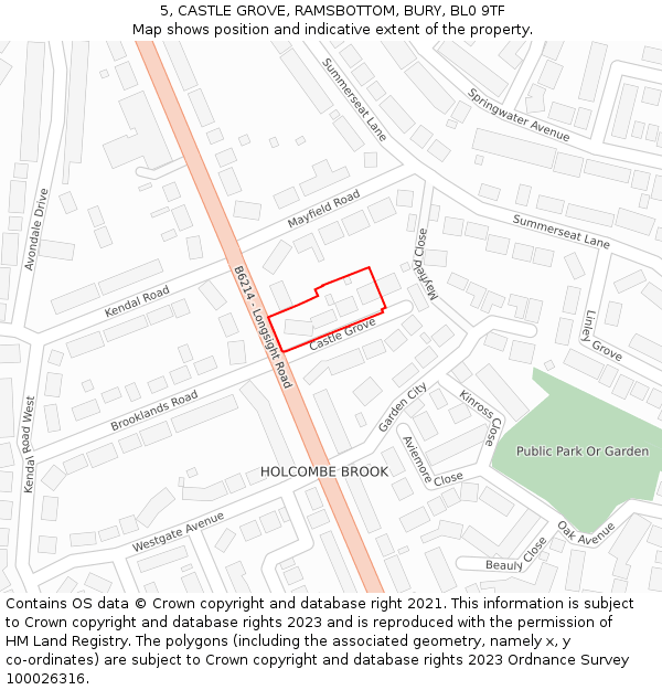 5, CASTLE GROVE, RAMSBOTTOM, BURY, BL0 9TF: Location map and indicative extent of plot