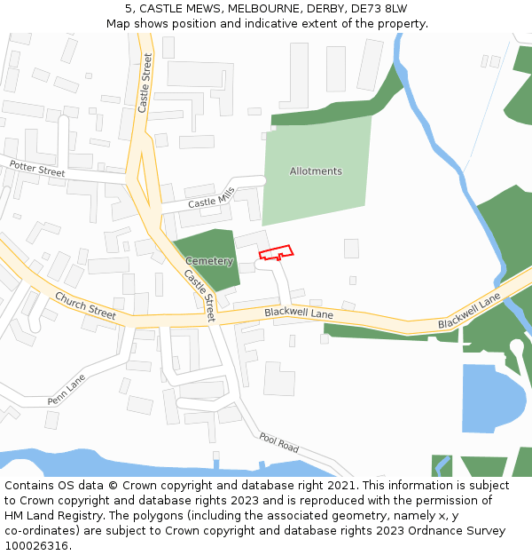 5, CASTLE MEWS, MELBOURNE, DERBY, DE73 8LW: Location map and indicative extent of plot