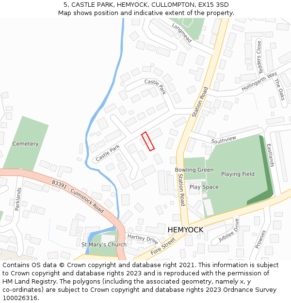 5, CASTLE PARK, HEMYOCK, CULLOMPTON, EX15 3SD: Location map and indicative extent of plot