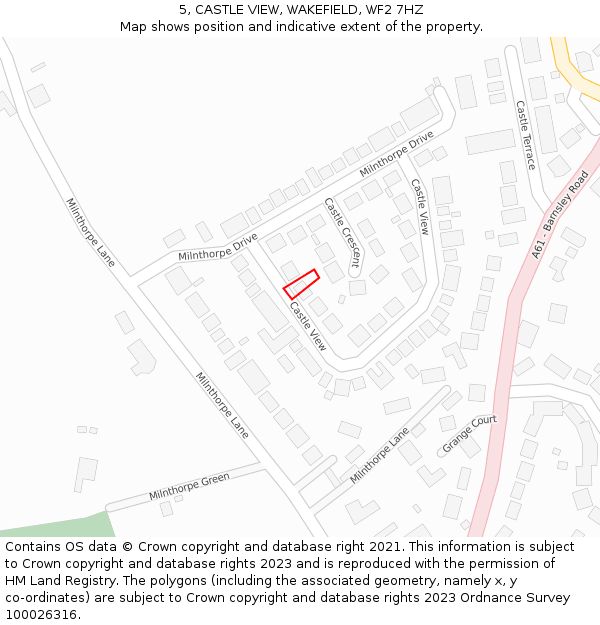 5, CASTLE VIEW, WAKEFIELD, WF2 7HZ: Location map and indicative extent of plot