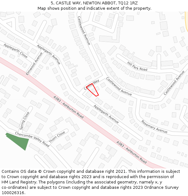 5, CASTLE WAY, NEWTON ABBOT, TQ12 1RZ: Location map and indicative extent of plot