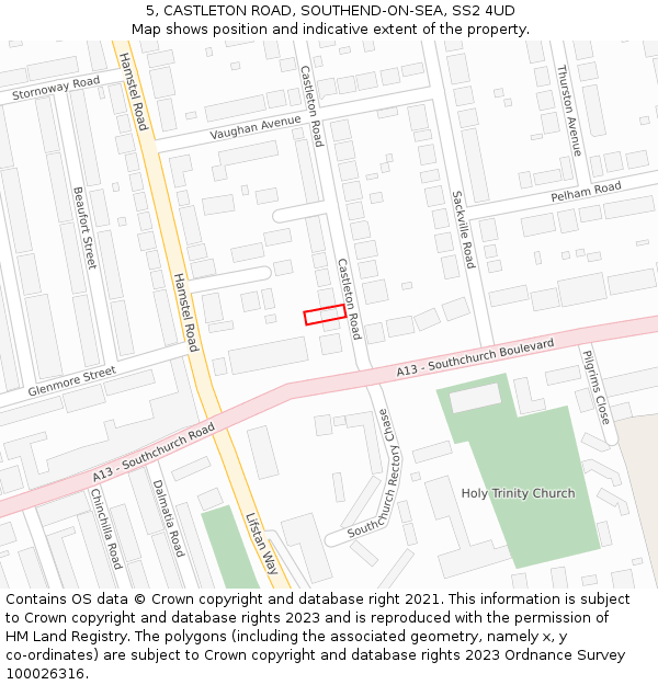 5, CASTLETON ROAD, SOUTHEND-ON-SEA, SS2 4UD: Location map and indicative extent of plot
