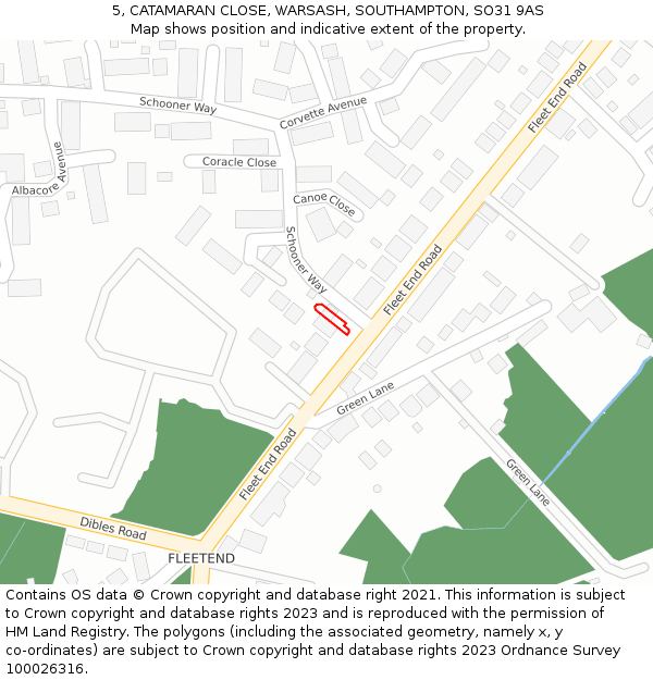 5, CATAMARAN CLOSE, WARSASH, SOUTHAMPTON, SO31 9AS: Location map and indicative extent of plot