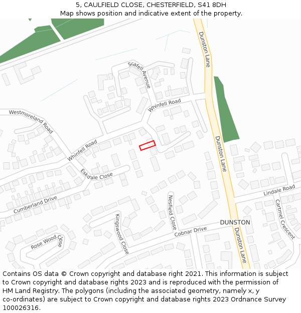 5, CAULFIELD CLOSE, CHESTERFIELD, S41 8DH: Location map and indicative extent of plot