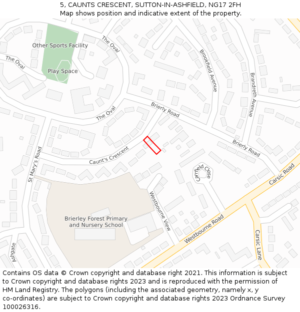5, CAUNTS CRESCENT, SUTTON-IN-ASHFIELD, NG17 2FH: Location map and indicative extent of plot