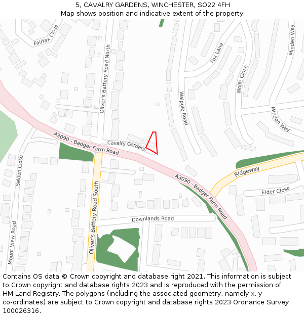 5, CAVALRY GARDENS, WINCHESTER, SO22 4FH: Location map and indicative extent of plot