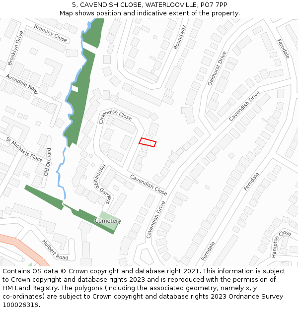 5, CAVENDISH CLOSE, WATERLOOVILLE, PO7 7PP: Location map and indicative extent of plot