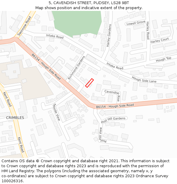 5, CAVENDISH STREET, PUDSEY, LS28 9BT: Location map and indicative extent of plot