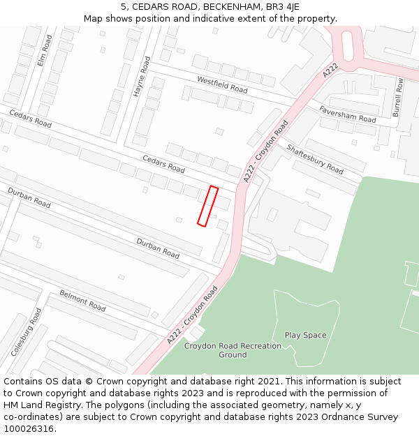 5, CEDARS ROAD, BECKENHAM, BR3 4JE: Location map and indicative extent of plot