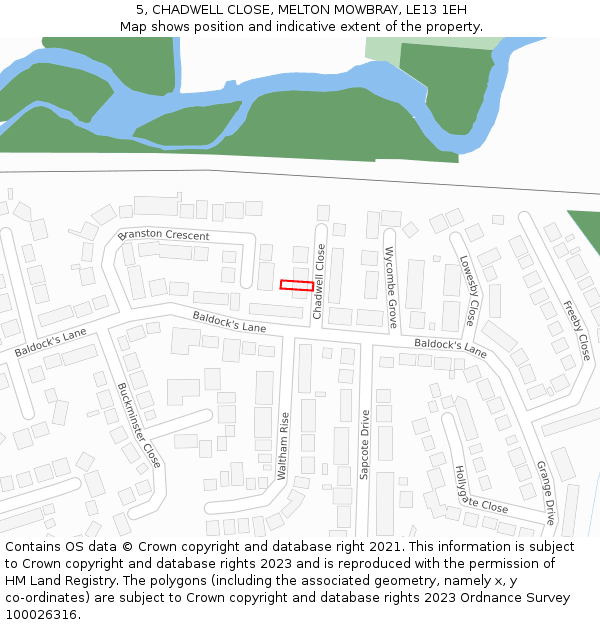 5, CHADWELL CLOSE, MELTON MOWBRAY, LE13 1EH: Location map and indicative extent of plot