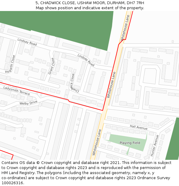5, CHADWICK CLOSE, USHAW MOOR, DURHAM, DH7 7RH: Location map and indicative extent of plot