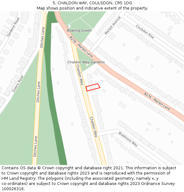 5, CHALDON WAY, COULSDON, CR5 1DG: Location map and indicative extent of plot