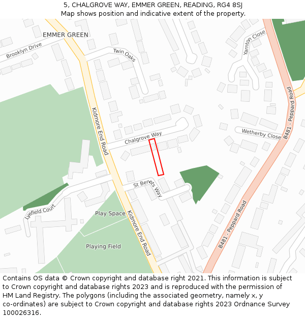 5, CHALGROVE WAY, EMMER GREEN, READING, RG4 8SJ: Location map and indicative extent of plot