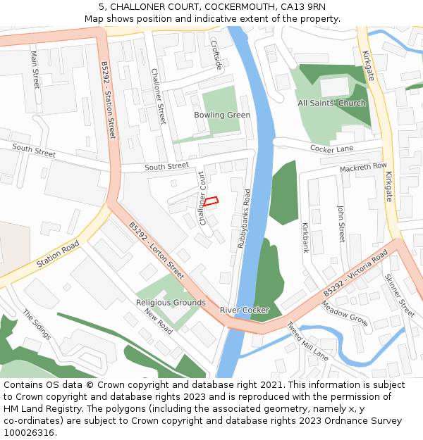 5, CHALLONER COURT, COCKERMOUTH, CA13 9RN: Location map and indicative extent of plot