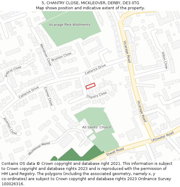 5, CHANTRY CLOSE, MICKLEOVER, DERBY, DE3 0TG: Location map and indicative extent of plot