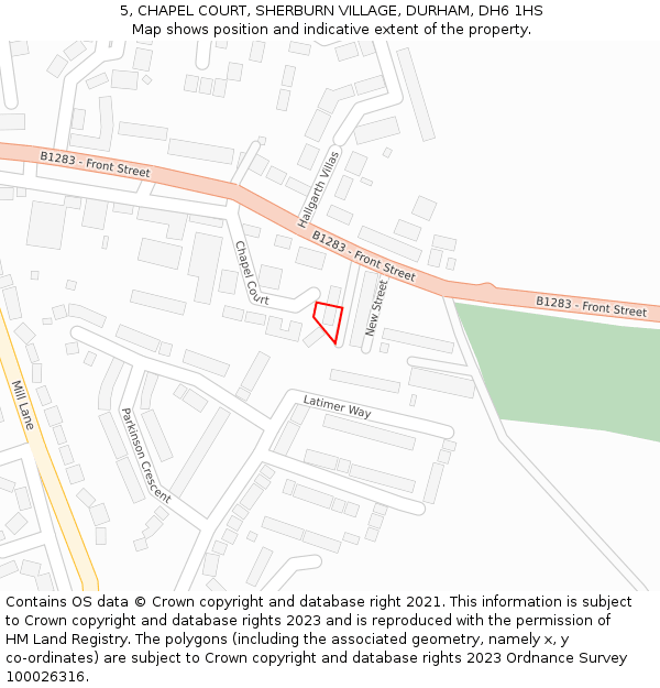 5, CHAPEL COURT, SHERBURN VILLAGE, DURHAM, DH6 1HS: Location map and indicative extent of plot