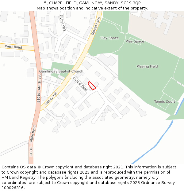 5, CHAPEL FIELD, GAMLINGAY, SANDY, SG19 3QP: Location map and indicative extent of plot