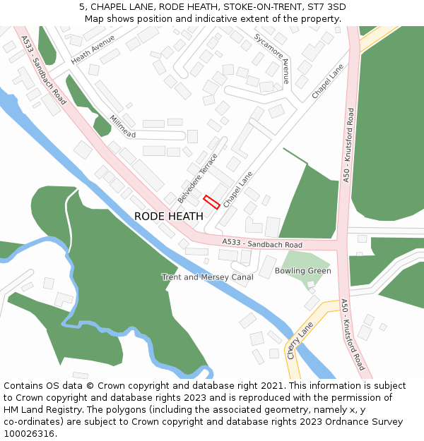 5, CHAPEL LANE, RODE HEATH, STOKE-ON-TRENT, ST7 3SD: Location map and indicative extent of plot