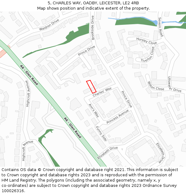 5, CHARLES WAY, OADBY, LEICESTER, LE2 4RB: Location map and indicative extent of plot