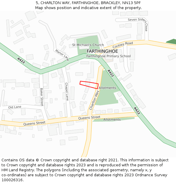 5, CHARLTON WAY, FARTHINGHOE, BRACKLEY, NN13 5PF: Location map and indicative extent of plot