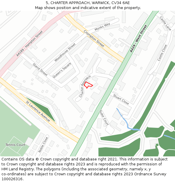 5, CHARTER APPROACH, WARWICK, CV34 6AE: Location map and indicative extent of plot