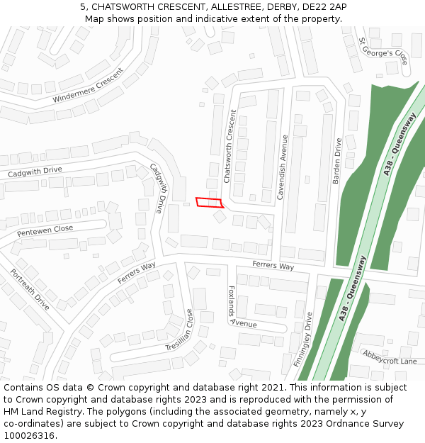 5, CHATSWORTH CRESCENT, ALLESTREE, DERBY, DE22 2AP: Location map and indicative extent of plot