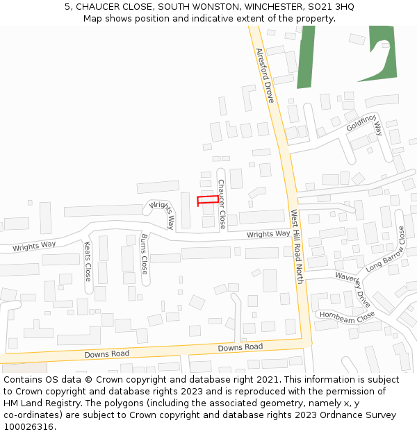 5, CHAUCER CLOSE, SOUTH WONSTON, WINCHESTER, SO21 3HQ: Location map and indicative extent of plot