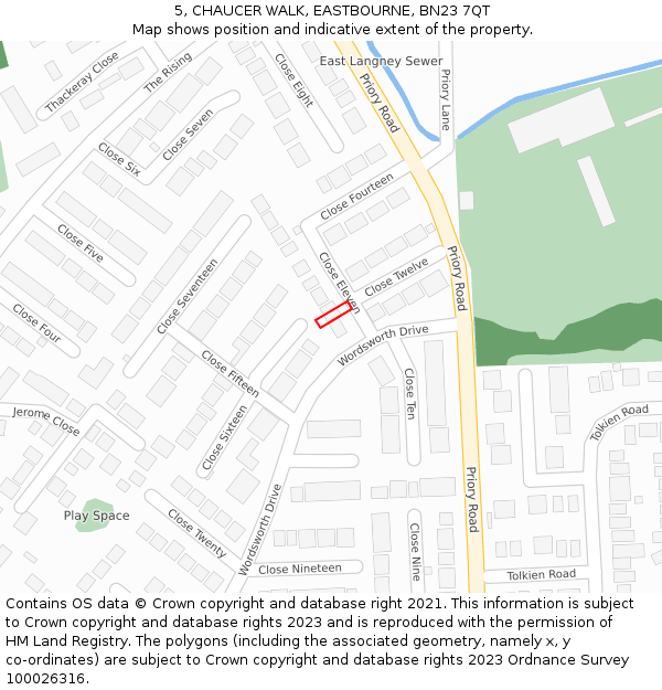 5, CHAUCER WALK, EASTBOURNE, BN23 7QT: Location map and indicative extent of plot