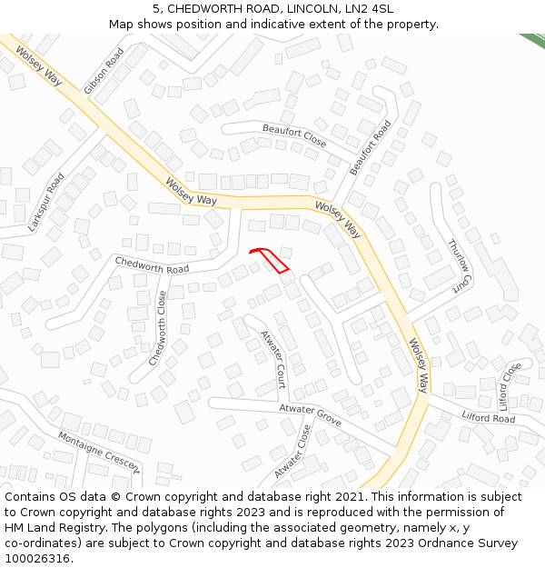 5, CHEDWORTH ROAD, LINCOLN, LN2 4SL: Location map and indicative extent of plot