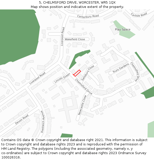 5, CHELMSFORD DRIVE, WORCESTER, WR5 1QX: Location map and indicative extent of plot