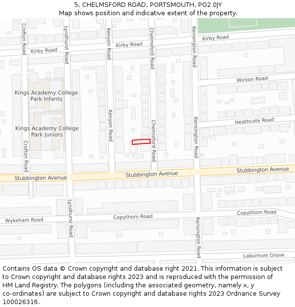 5, CHELMSFORD ROAD, PORTSMOUTH, PO2 0JY: Location map and indicative extent of plot