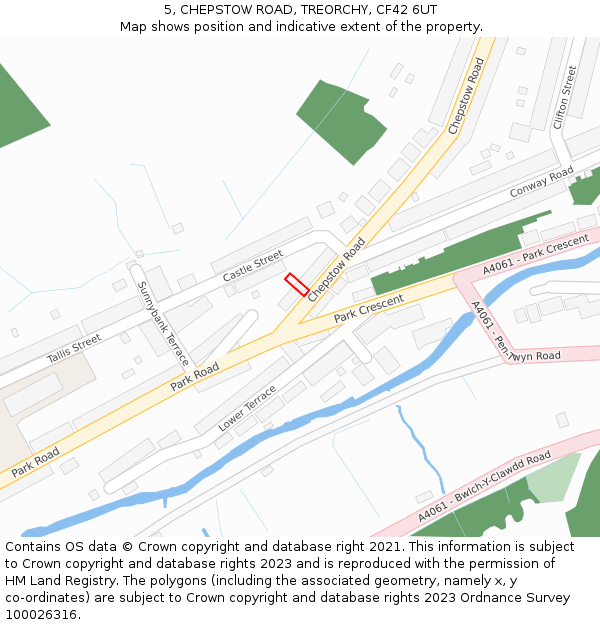 5, CHEPSTOW ROAD, TREORCHY, CF42 6UT: Location map and indicative extent of plot