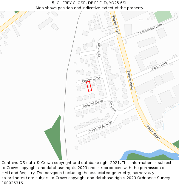 5, CHERRY CLOSE, DRIFFIELD, YO25 6SL: Location map and indicative extent of plot