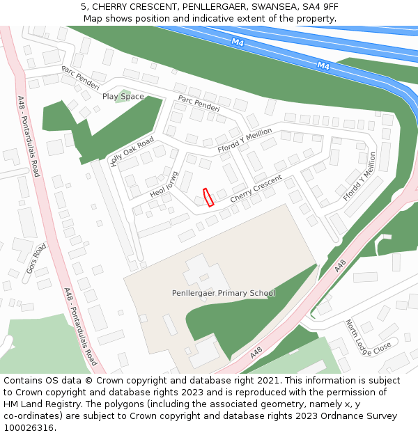 5, CHERRY CRESCENT, PENLLERGAER, SWANSEA, SA4 9FF: Location map and indicative extent of plot