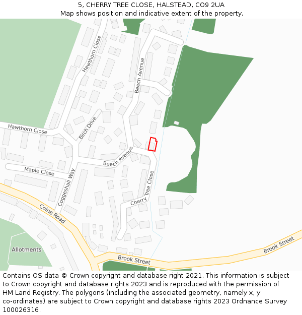 5, CHERRY TREE CLOSE, HALSTEAD, CO9 2UA: Location map and indicative extent of plot