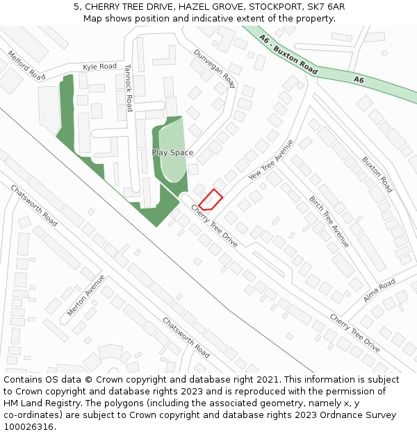 5, CHERRY TREE DRIVE, HAZEL GROVE, STOCKPORT, SK7 6AR: Location map and indicative extent of plot