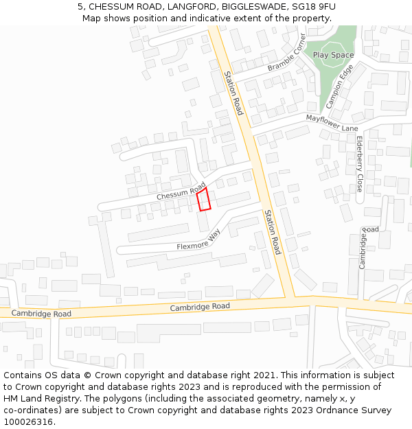 5, CHESSUM ROAD, LANGFORD, BIGGLESWADE, SG18 9FU: Location map and indicative extent of plot