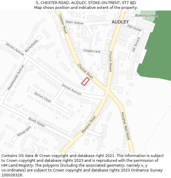 5, CHESTER ROAD, AUDLEY, STOKE-ON-TRENT, ST7 8JD: Location map and indicative extent of plot