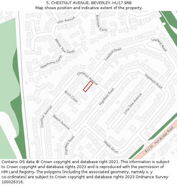 5, CHESTNUT AVENUE, BEVERLEY, HU17 9RB: Location map and indicative extent of plot