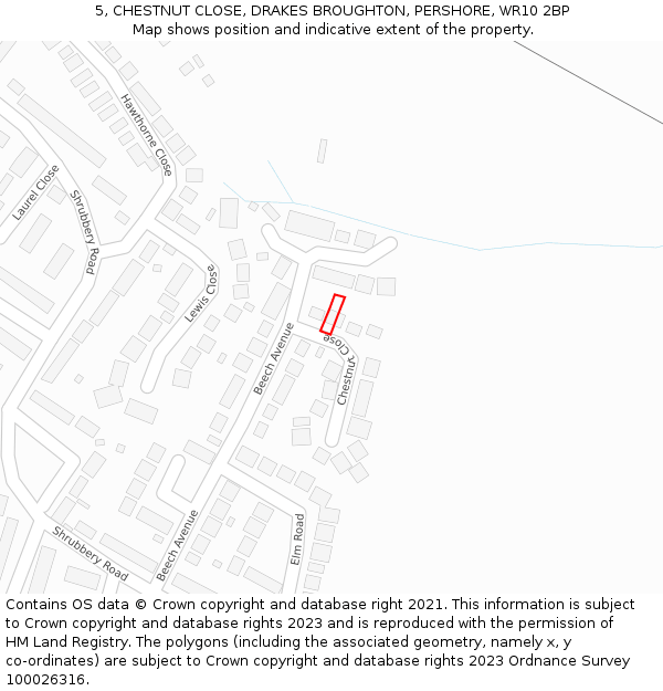 5, CHESTNUT CLOSE, DRAKES BROUGHTON, PERSHORE, WR10 2BP: Location map and indicative extent of plot