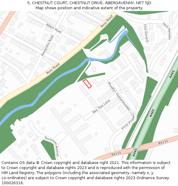 5, CHESTNUT COURT, CHESTNUT DRIVE, ABERGAVENNY, NP7 5JD: Location map and indicative extent of plot