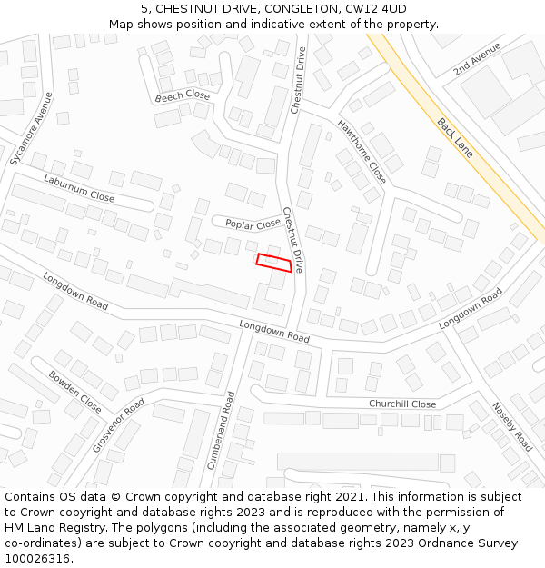 5, CHESTNUT DRIVE, CONGLETON, CW12 4UD: Location map and indicative extent of plot