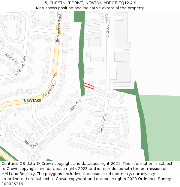 5, CHESTNUT DRIVE, NEWTON ABBOT, TQ12 4JX: Location map and indicative extent of plot