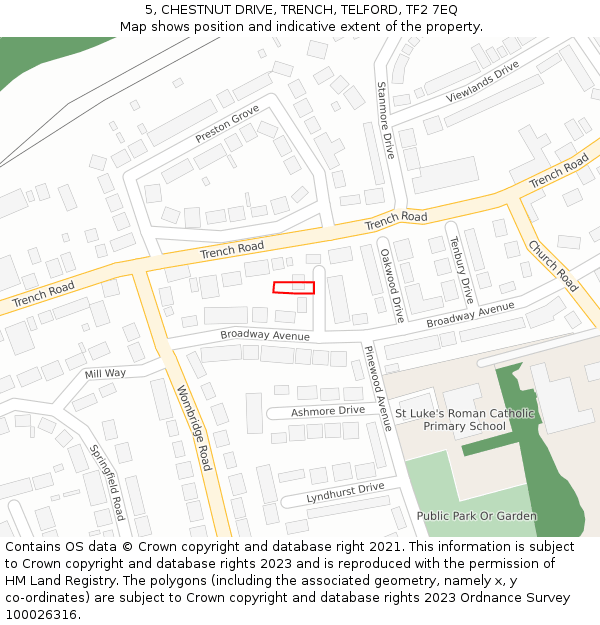 5, CHESTNUT DRIVE, TRENCH, TELFORD, TF2 7EQ: Location map and indicative extent of plot